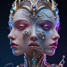 a highly detailed photo of very intricate female frontal face portrait, symmetry!!, futurism, rococo cyber neon lighting, detailed futuristic fibonacci jewelry, profile posing, hyper photorealistic, crispy quality, digital photography, trending in pinterest, cinematic, 4 k ultra hd, art by pascal blanche, art by greg rutkowski, art by artgerm,