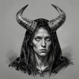 velours du kasaï ear,art by Dave McKean and randy vargas,trending on artstation, horned lighting low angle view,character design,chalk art ,gothic ,surrealism ,dungeons and dragons ,