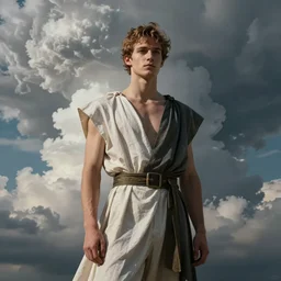 a young greek god wearing modern clothing. demigod. legendary concept art. fashion. character design. realistic. sharp focus. elaborate. highly detailed. epic lighting. volumetric. bold cumulonimbus clouds. surrealism. trending on artstation. rule of thirds. by bussiere. krenz cushart sachin teng. rhads.