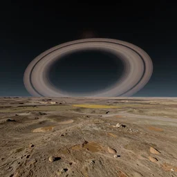 a realistic depiction of a landscape on ringworld, clearly showing the ring on the horizon