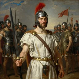 a greek hoplite holding a sword in the foreground, an army in the background, extremely detailed oil painting, in the style of Gavin Hamilton, Jacques-Louis David