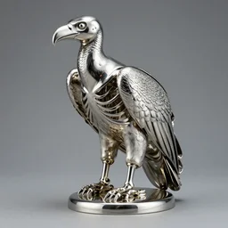 a vulture skeleton sculpture made with polished stainless steel, shining and glossy by bernini