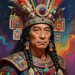 portrait of donnie yen, hyper detailed ultra sharp aztec shaman warrior. trending on artstation, warpaint aesthetic, bloodwave, colorful, psychedelic, ornate, intricate, digital painting, concept art, smooth, sharp focus, illustration, art by artgerm and greg rutkowski and h. r. giger, 8 k