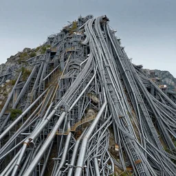 A mountain covered in steelwork pipes, cgsociety, artstationhq