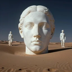 simplicity, desert dunes, high exposure at night, marble sculptures of people, portrait face, apocalypse, ethereal, by miles johnston, by william godward, by moebius, by simon stalenhag, by gustave dore, by andrew jones, by pekka halonen, by beeple, volumetric lighting, masterpiece