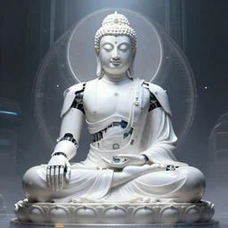 a white cast futuristic biomechanical budha, futuristic digital painting, cyberpunk, 8 k,