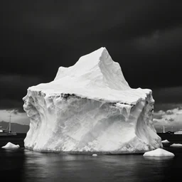 surreal iceberg, award winning photography, high contrast, black and white, colorpop