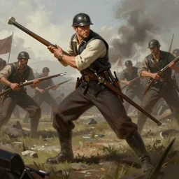 Gerry Scotti fighting on a 1940s battlefield, elegant, digital painting, concept art, smooth, sharp focus, illustration, from StarCraft by Ruan Jia and Mandy Jurgens and Artgerm and William-Adolphe Bouguerea