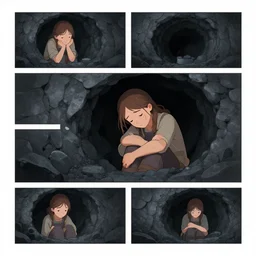 tired sadie sink as a miner emerges out of the dark coal mine. storyboard, scifi cyberpunk. by gabriel hardman, joe alves, chris bonura. cinematic atmosphere, detailed and intricate, perfect anatomy