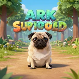 a cute pug in ark survival evolved, canon eos r 3, f / 1. 4, iso 2 0 0, 1 / 1 6 0 s, 8 k, raw, unedited, symmetrical balance, wide angle,