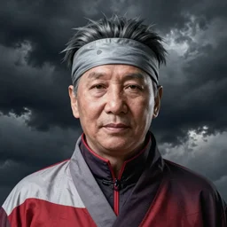 photograph xi jinping, sharingan eyes, akatsuki robe, dramatic lighting, 8 k, dark clouds