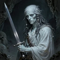 photo of a ghostly pirate, head and torso, in a grotto, holding a sword, intricate, elegant, highly detailed, lovecraftian, digital painting, artstation, concept art, smooth, sharp focus uhd 8 k, dark, atmospheric, dave dorman