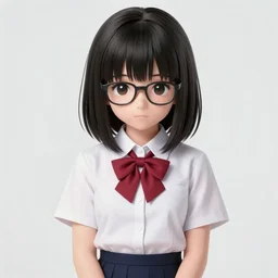 ( ( ( a portrait of komi - san, a high school student, extremely shy, black hair styled in a bob, large expressive eyes, wearing glasses, wearing her school uniform, a white blouse, a navy blue skirt, and a red neckerchief ) ) ) ( by yusuke murata and masakazu katsura ), highly - detailed, cgsociety, detailed face