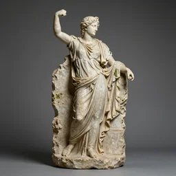 exploding ancient greek statue, sandstone, a little mossy, studio photography
