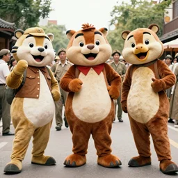 d - day with brand mascots historical photo