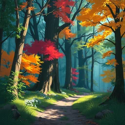 colorful forest, artstation, style of jesper ejsing, by rhads, makoto shinkai and lois van baarle, ilya kuvshinov, rossdraws