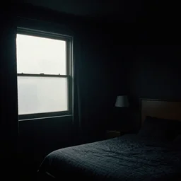 gregory crewdson interior photography, cassette futurism, cosmic psychedelic horror, hotel room painted black, everything is painted black, wide open window harsh light, edward hopper liminal space, atmospheric haze, film. film still, 1 6 mm cinematography