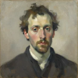 expressive distorted portrait of a man, impasto painting, muted colors, artwork by arnold bocklin
