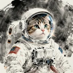 astronaut cat, china inked style