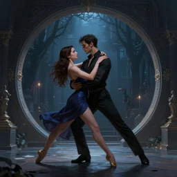 portrait of a dance couple in a magical portal, highly detailed, digital painting, artstation, night scene, wlop concept art, smooth, sharp focus, illustration, art by dreadjim, craig mullins and greg rutkowski, 8 k