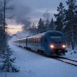 futurist train fast in the taiga, ominous, winter, morning, peter elson