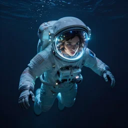 zoe kravitz with short hair as a futuristic astronaut, helmet with led lights, underwater in the ocean at night, dark water, volumetric lighting, glowing lights, 4 k, octane, digital painting, artstation, concept art, sharp focus, illustration, cinematic film still, art by artgerm and greg rutkowski and alphonse mucha, wide angle view,