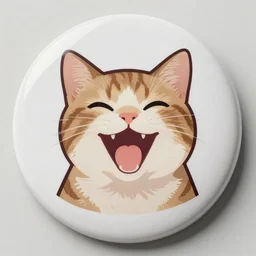 close up of a nostalgic cute laughing cat button, concept art, symmetrical, sticker vinyl decal, artgerm, trending on artstation