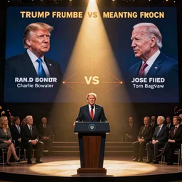 Donald Trump speech VS. Joe Biden, Charlie Bowater, Tom Bagshaw, artstation, golden ratio, artgem, cinematic lighting, cgsociety, cinematic