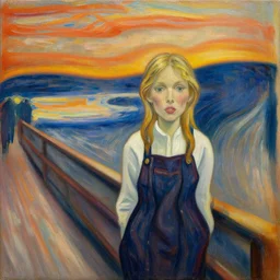 one beautiful girl barista stand in bar, oil on canvas, detailed, artwork by edvard munch