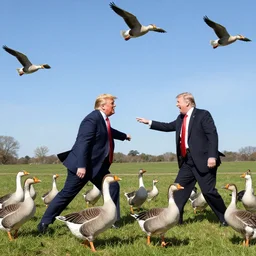 Donald Trump fighting a flock of geese