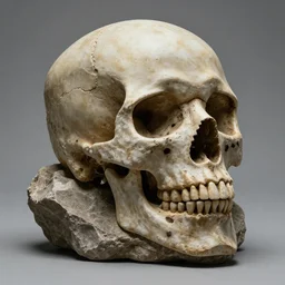 a rock sculpture of a skull hyper detailed