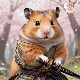 very beauty hamster samurai with a katana hyper detailed, insane details, intricate, elegant, by ismail inceoglu illustrated, fine details, realistic shaded, 8 k, art. sakura forest on background