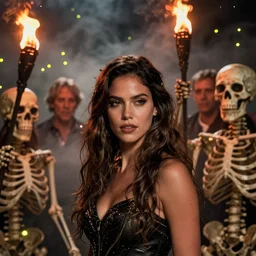 priestess sorceress jessica alba action close - up portrait as skeletons approach, fog, fireflies, torch light, donato giancola, tim hildebrandt, wayne barlow, bruce pennington, larry elmore