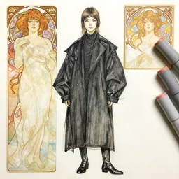 a copic maker sketch of an architecture student girl wearing kikyo's clothing designed by balenciaga by john berkey by stanley artgerm lau, greg rutkowski, thomas kinkade, alphonse mucha, loish, norman rockwell