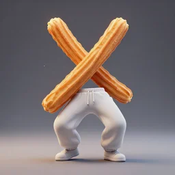 a churro is dancing to Jamiroquay wearing sweat pants, 3d scene, render, ultra realistic, zenith view, Greg Rutkowski, artstation, cgsociety, level design, unreal engine, 3d scene, render, ultra realistic, zenith view, Enki Bilal style