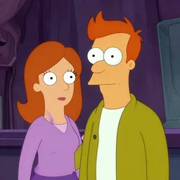 a realistic portrait of fry and lila from futurama in the style of h. r. giger