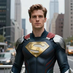portrait of a futuristic superhero, New York City behind him, hd, 4k realistic, award winning photo