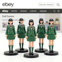 Image on the store website, eBay, Full body, 80mm resin detailed miniature of five school girls in deep green uniforms