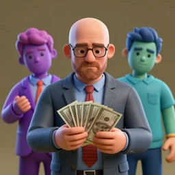 multicolor 3 d render of saul goodman holding money by @ hoodass in 4 k ultra high resolution, with depressive feeling