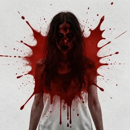 psychological film poster. blood splatter background realistic.
