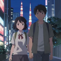 anime visual of a boy and a girl in tokyo as the world is ending