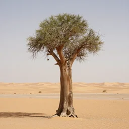 the tallest tree in history in the middle of barren desert, sand, high res, highly detailed, photographed, 5 0 mm