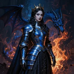 Gothic princess in dark and blue dragon armor. By (Rembrandt painting(10)(fractal flame)), highly detailded