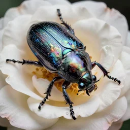 Ultrarealistic macro photograph rose chafer, Cetonia aurata, Beksiński, sci-fi fantasy, intricate, elegant, highly detailed, focus stacking, close up