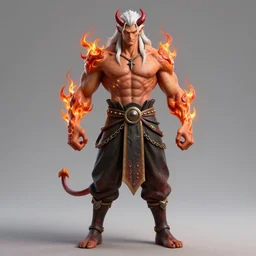 complex 3 d render hyper realistic full length illustration of a handsome! powerful athletically built white haired demon necromancer, asura arms, hell boy, flame god, d & d, dio from jojo's bizarre adventures, broly, medieval fantasy, draconic, character design, intricate, octane render, concept art, resin, 8 k, hd, epic scene, dante's inferno, symmetrical, art by takeshi obata + billelis + hirohiko araki