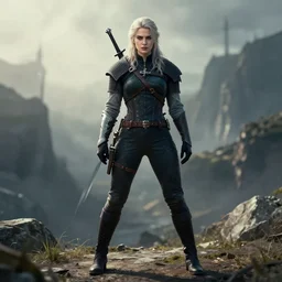 full body Ciri from the witcher, attractive pose, cinematic, wallpaper