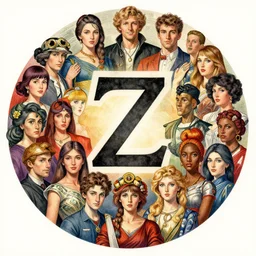 the circle complete, greek symbol zeta, diversity team, asian, european, african, male and female, highly detailed, digital painting, watercolor, soviet realism, engraving, artstation, concept art, smooth, sharp focus, vivid grunge, manga, illustration, unreal engine 5, 8 k, art by bilibin and kuvshinov and malevich and mucha