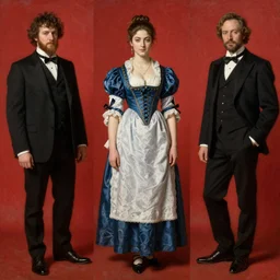 John William Godward and Solomon Joseph Solomon and Richard Schmid and Jeremy Lipking victorian genre painting full length portrait painting of a young beautiful woman traditional german french barmaid in fantasy costume, red background