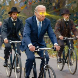 joe biden riding a bicycle, joe biden yellow laser eyes, joe biden yellow laser eyes, ilya kuvshinov, john singer sargent, digital art illustration, impressionist oil painting, trending on artstation, intricate