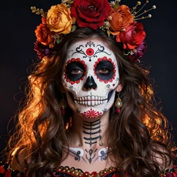 illustration of a sugar skull day of the dead girl, art by bastien lecouffe deharme